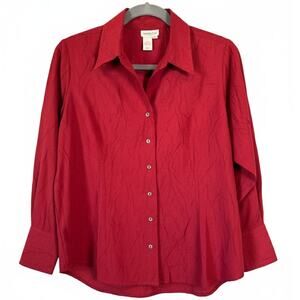 Vintage Coldwater Creek Red Crinkle Shirt 2X Plus Size 90s Y2K Textured Blouse